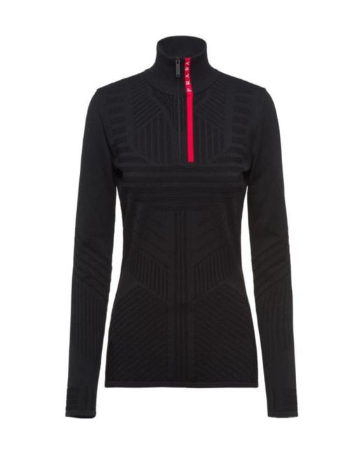 Prada Black Logo Patch Detailed Turtleneck Top