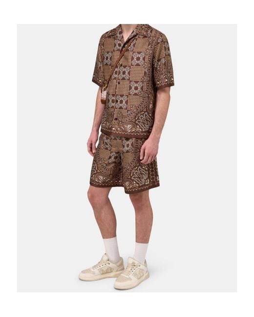 Amiri Brown Ma Check Printed Shorts for men
