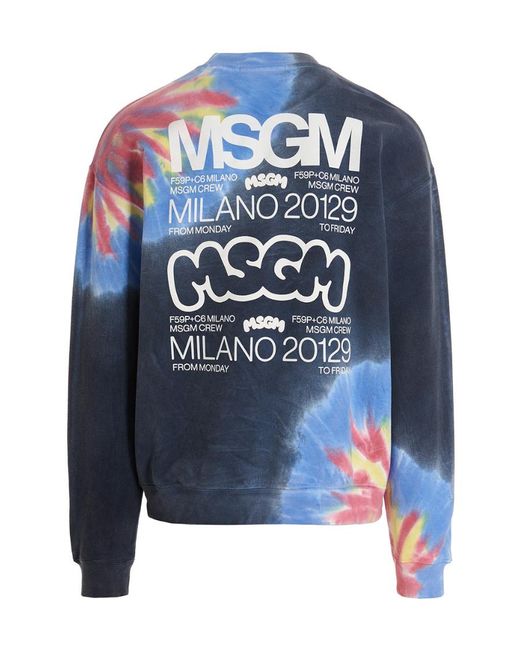 MSGM Blue Logo Printed Tie Dyed Sweatshirt for men