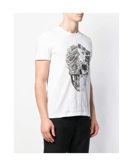 McQueen White Floral Skull Print T-Shirt for men