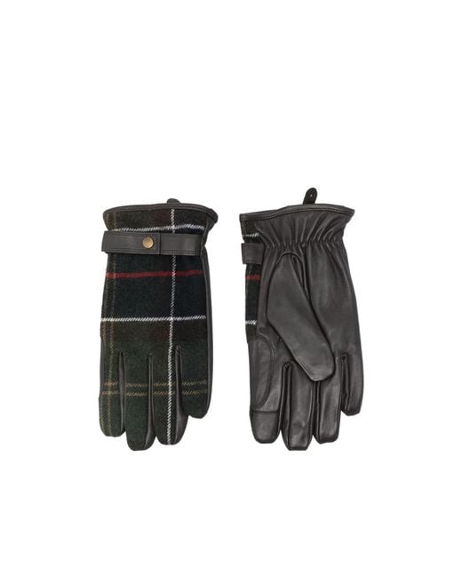 Barbour Black Leather-Plaid Gloves for men