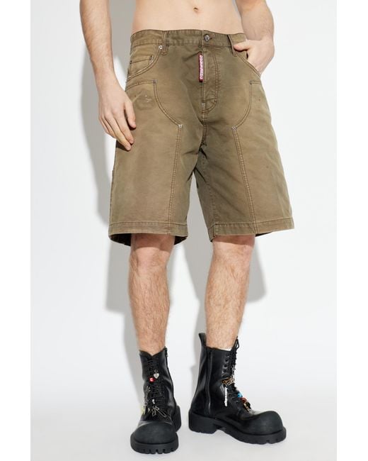 DSquared² Green Garment Dyed Carpenter Shorts for men