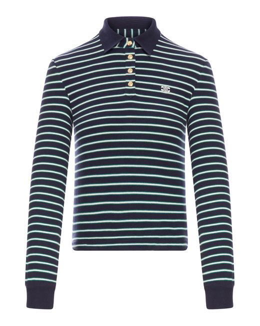Céline Blue Long-Sleeved Polo Shirt With Triomphe Logo