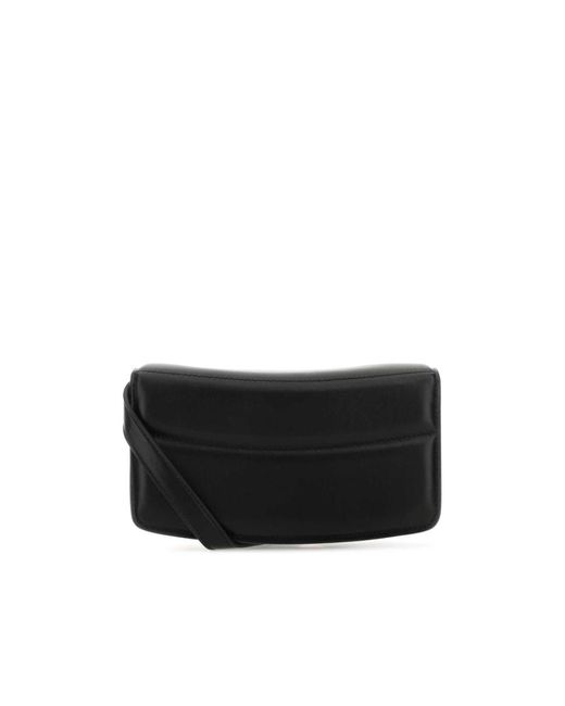 Stella McCartney Black S-Wave Logo Plaque Padded Wallet On Strap