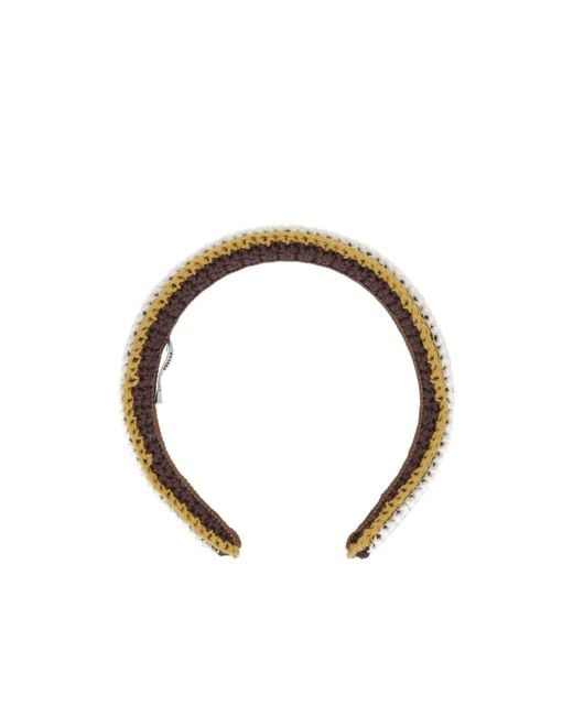 Miu Miu Metallic Crochet-Striped Headband