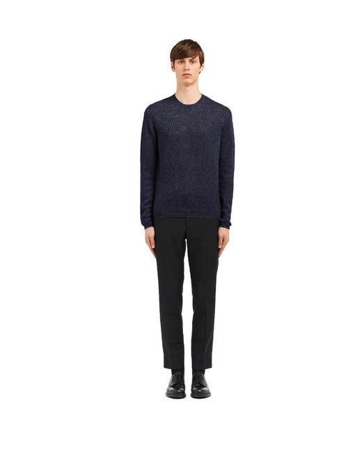 Prada Blue Cashmere Crew-Neck Sweater for men