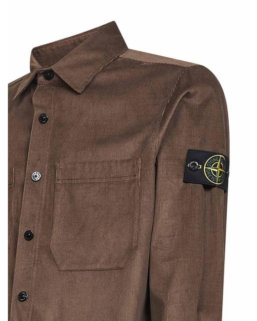 Stone Island Brown Cotton Micro-Corduroy Overshirt for men