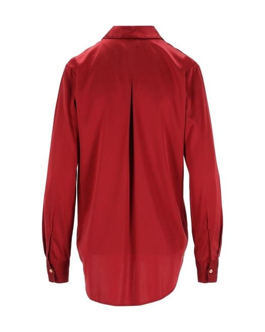 Forte_forte Red Stretch Satin Button-Up Top