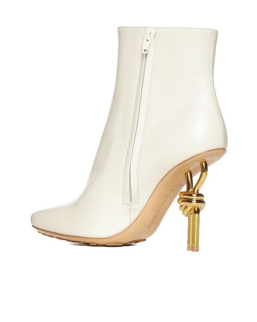 Bottega Veneta White Square Toe Ankle Boots