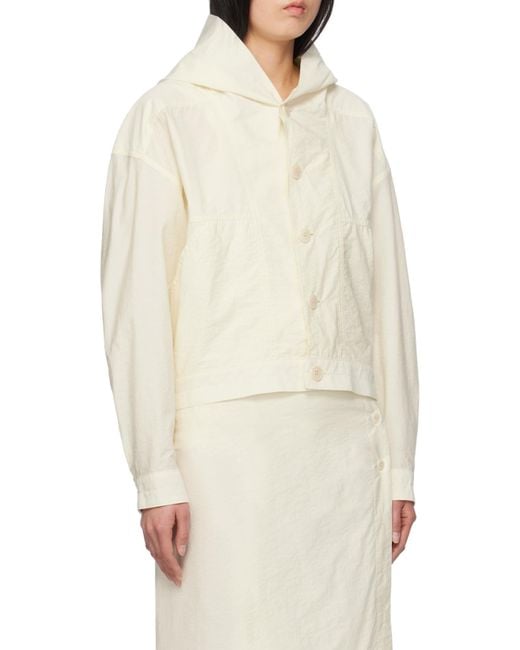 Lemaire White Lightweight Hooded Button-Up Jacket