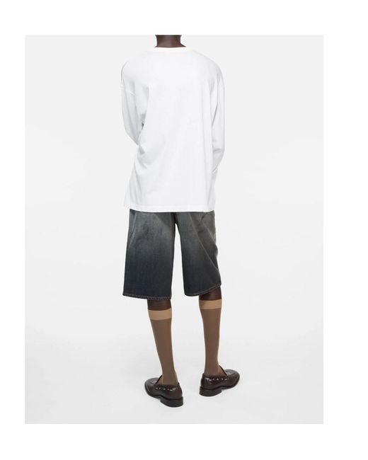 Acne White Logo Detailed Crewneck T-Shirt for men