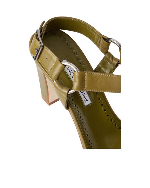 Manolo Blahnik Metallic T-Strap High-Heel Sandals