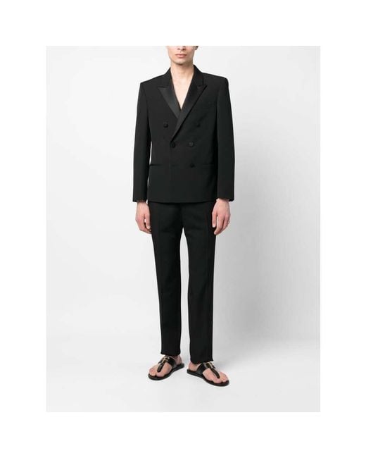 Saint Laurent Black Button Detailed Straight Leg Trousers for men