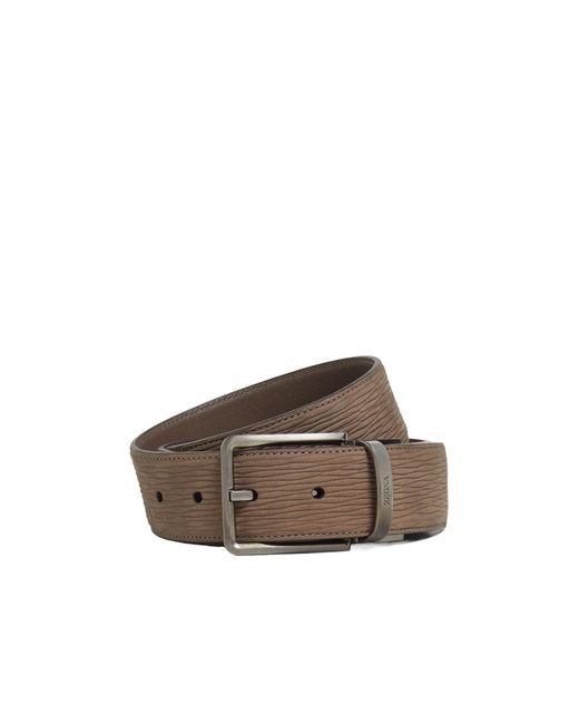Zegna Brown Leather Textured-Buckle Belt for men
