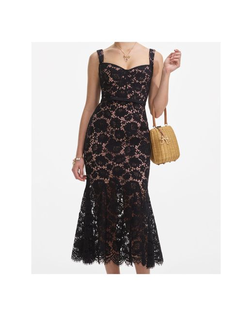 Self-Portrait Black Fine Lace Midi Dress