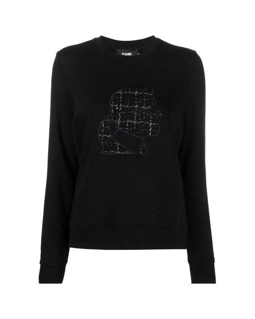 Karl Lagerfeld Black Bouclé Karl Profile Crew-Neck Sweatshirt