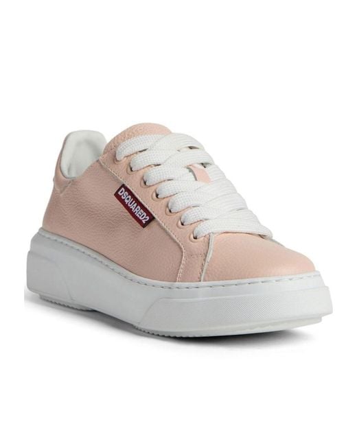 DSquared² Pink Logo-Embossed Round-Toe Lace-Up Sneakers