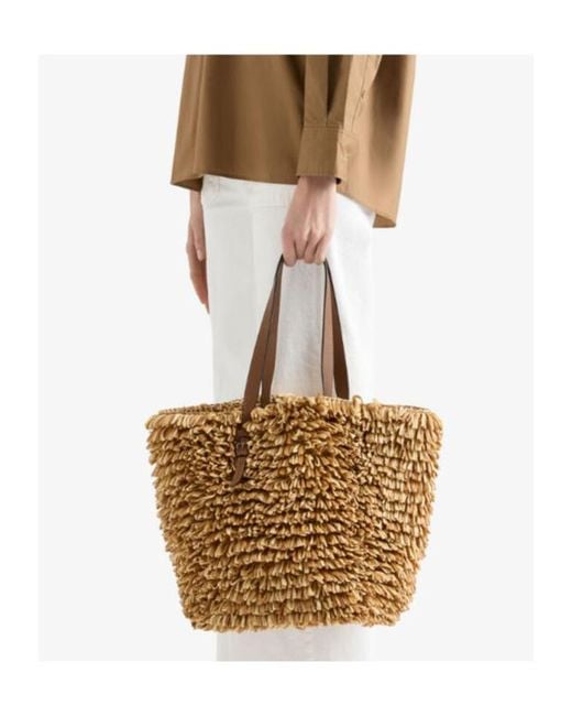 Valextra Brown Wavy Raffia Tote Bag