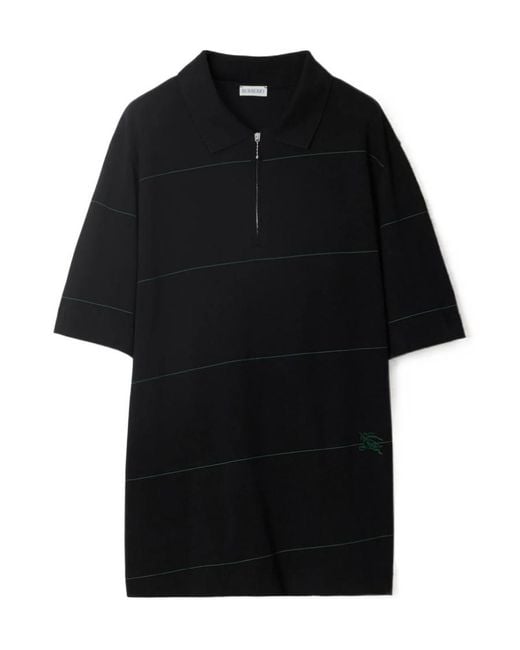 Burberry Black Striped Logo Embroidered Polo Shirt for men