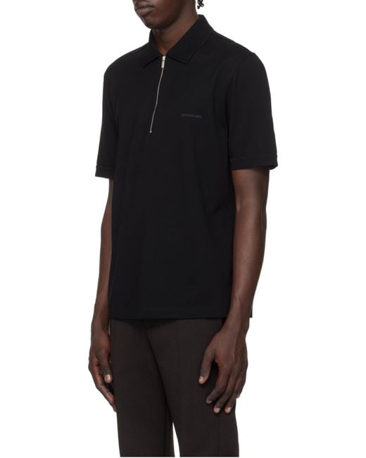 Ferragamo Black Ferragamo Logo Embroidered Polo Shirt for men