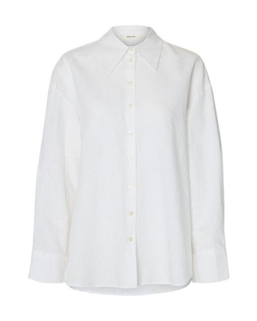 SELECTED White Oversized Linen-Blend Shirt