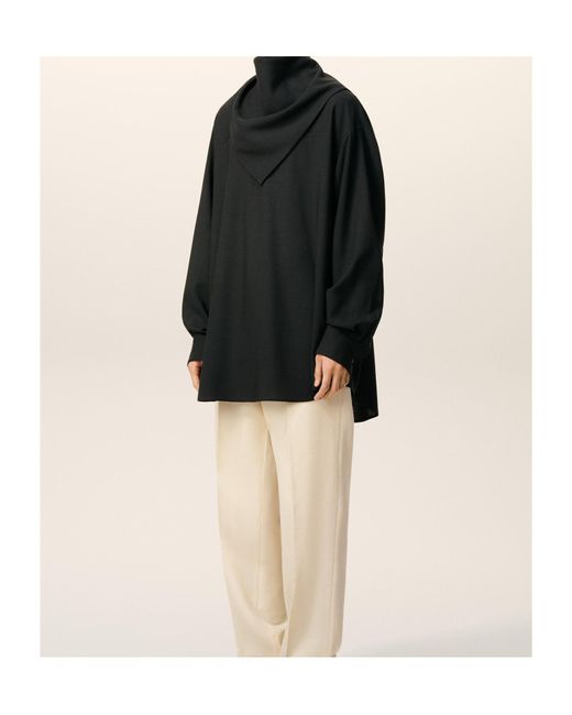 AMI Black Draped Collar Long-Sleeved Top With Scarf Detail