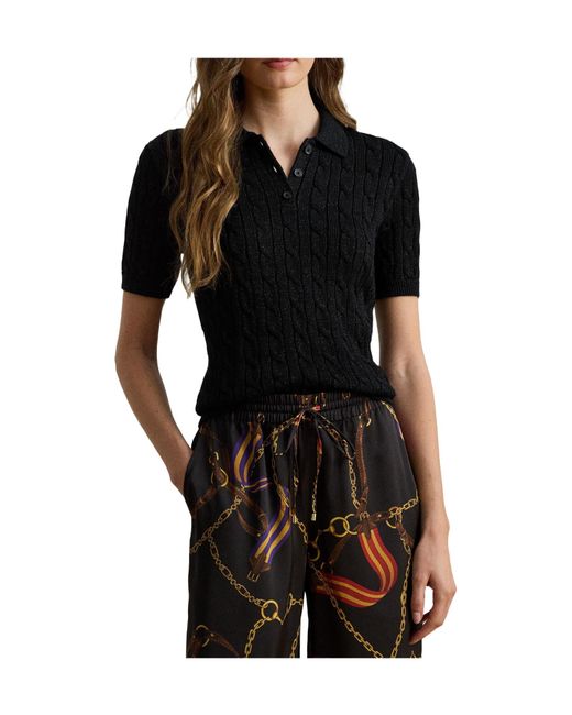 Ralph Lauren Black Cable-Knit Polo Top