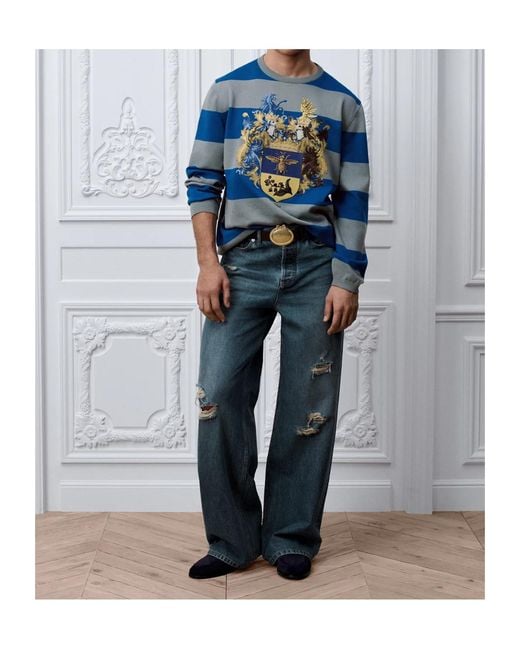 Dior Blue Homme Distressed Wide-Leg Jeans for men
