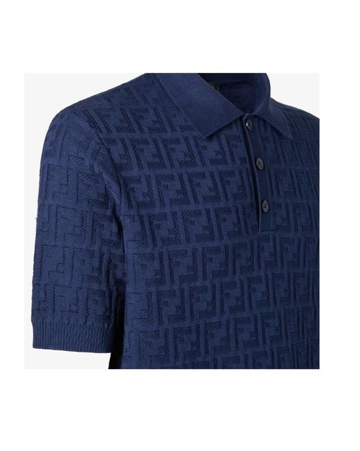 Fendi Blue Logo Detailed Short-Sleeved Polo Shirt for men
