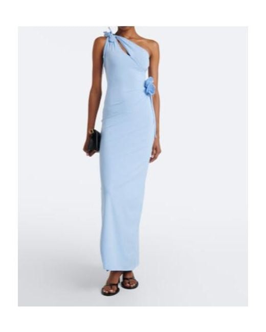 Coperni Blue Asymmetric Knit Dress With Floral Appliqué