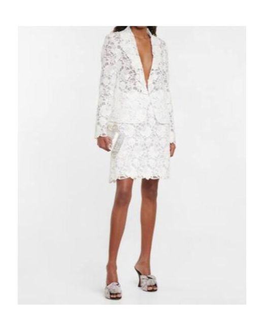 Giambattista Valli White Single-Breasted Fringed Lace Jacket