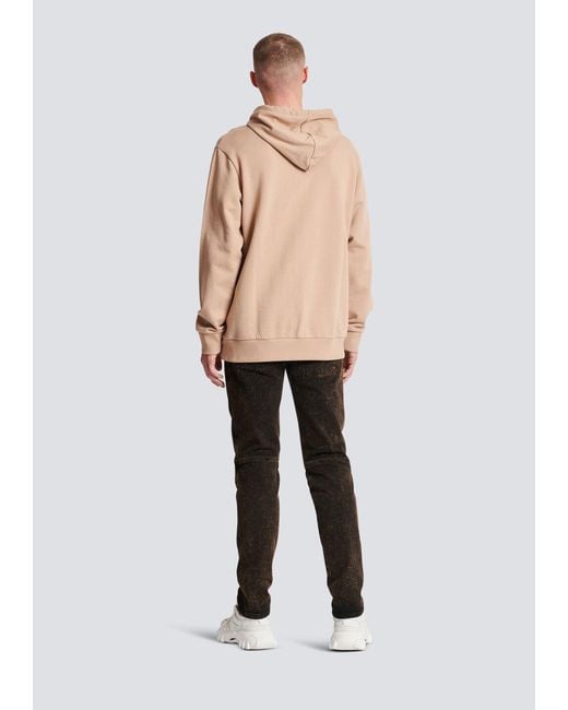 Balmain Natural Logo Embossed Drawstring Hoodie for men
