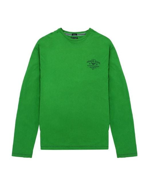 Armani Jeans Green T-Shirt With Round Neck And Long Sleeves for men