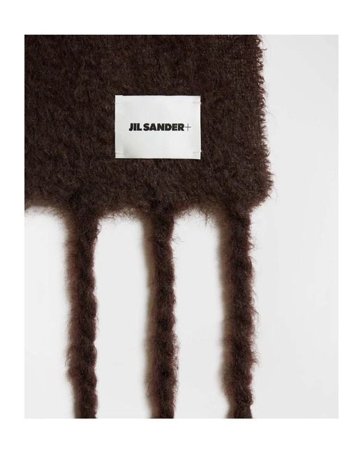 Jil Sander Black Logo Patch Fringe-Detailed Scarf