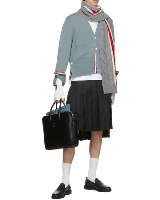 Thom Browne Black Logo-Print Top Handle Laptop Bag for men