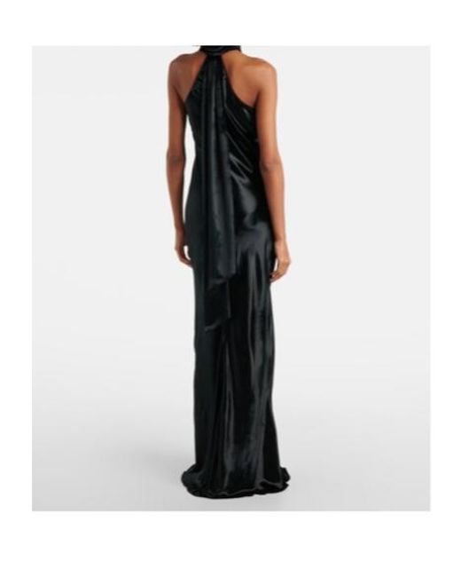 Galvan Black Pandora Halterneck Satin Gown