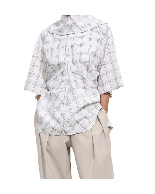 Bottega Veneta White Soft Wool Check Top