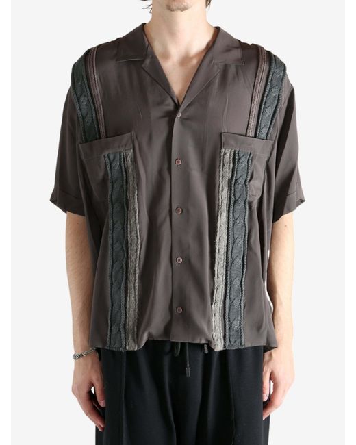 Magliano Gray Cable-Knit Panel Shirt for men
