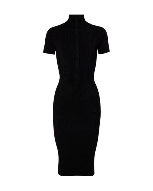 Mugler Black Ribbed Knit Dress