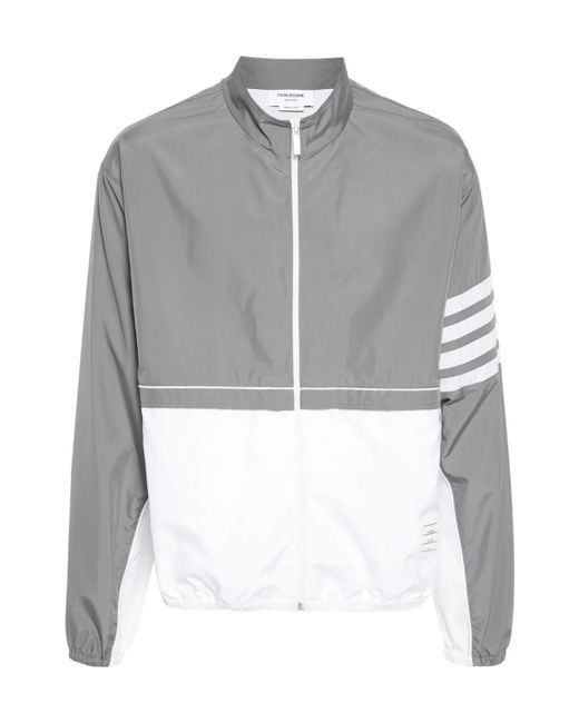 Thom Browne Gray Bar Stripe Detailed Zipped Windbreaker for men