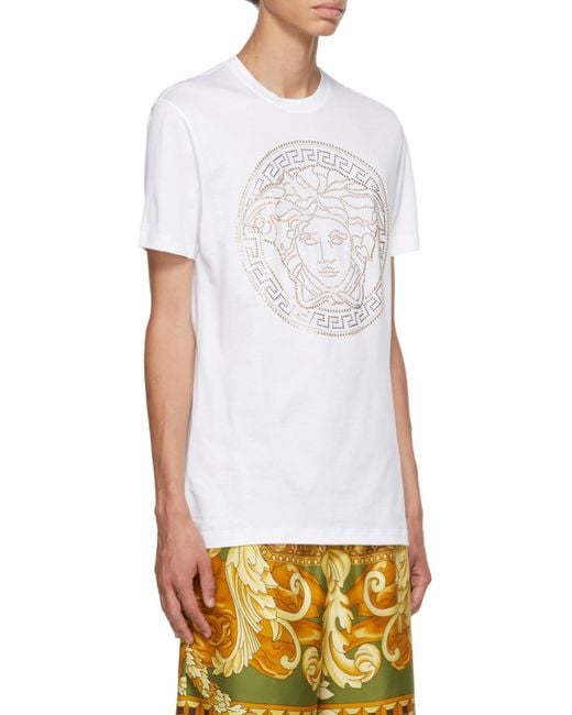 Versace White Embellished Crewneck T-Shirt for men