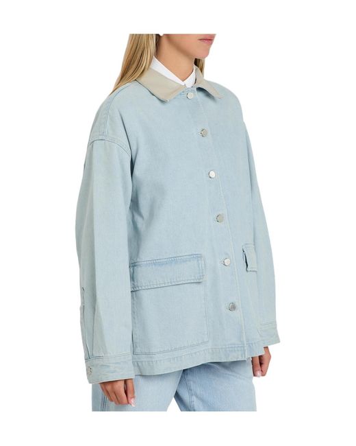 Agolde Blue Leather-Trim Denim Jacket