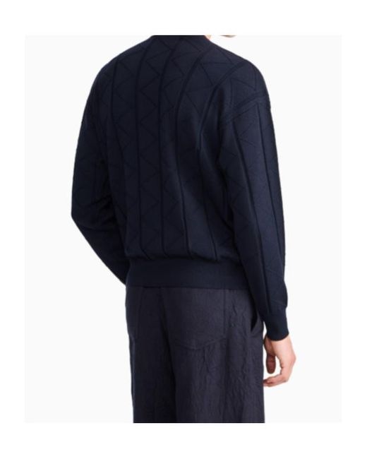 Giorgio Armani Blue Sweater Regular Fit Chevron Virgin Wool for men