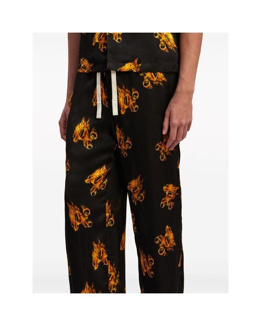 Palm Angels Black Burning Logo-Printed Drawstring Trousers for men