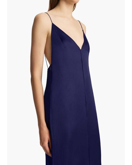 Khaite Blue Tulula Satin Slip Maxi Dress