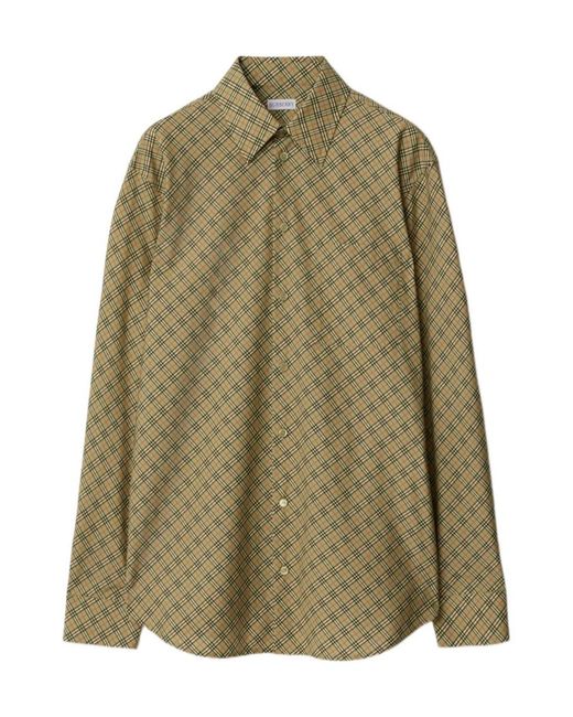 Burberry Green Check-Pattern Cotton Shirt