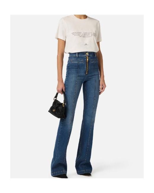 Elisabetta Franchi Blue Zip Boot-Cut Jeans