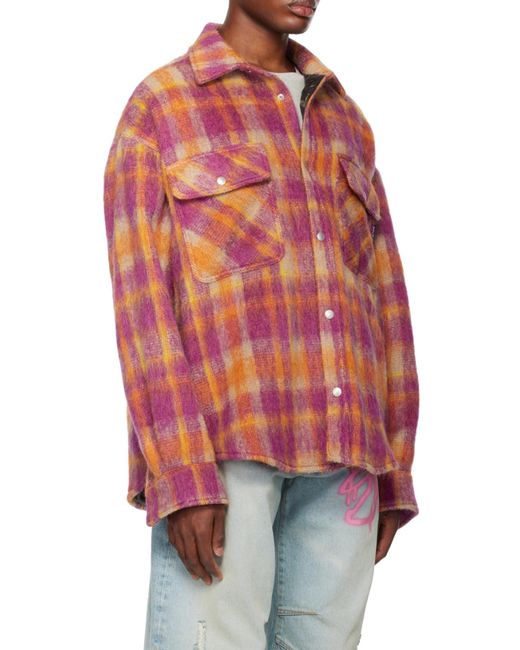 Palm Angels Red Plaid-Printed Buttoned Overshirt for men