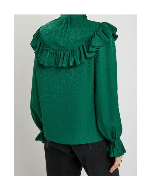 Saint Laurent Green Paisley-Jacquard Silk Blouse