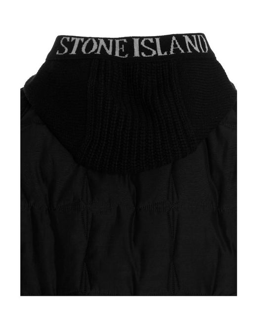 Stone Island Black Compass Hooded Padded Jacket for men